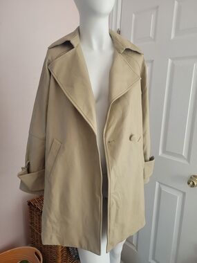 Nasty Gal Faux Leather Trench Coat Jacket Beige Tan S NWT